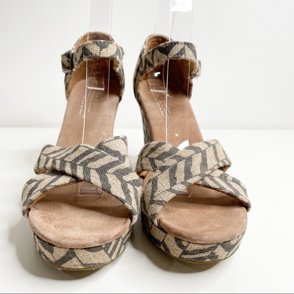 Toms sienna wedge sandal chevron burlap tan black - Picture 4 of 13